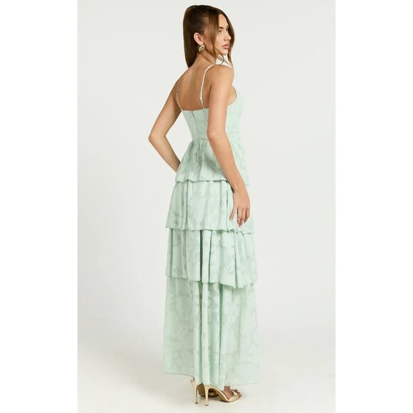 SHOWPO Janezkie Light Green Formal Tiered Gown Size US 2 NEW NWT - Picture 3 of 5